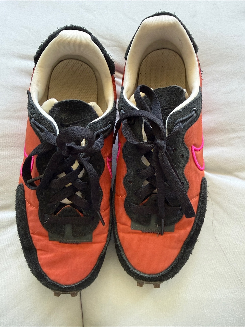 Nike Women's Athletic Shoes Red with Pink Swoosh and Black Details